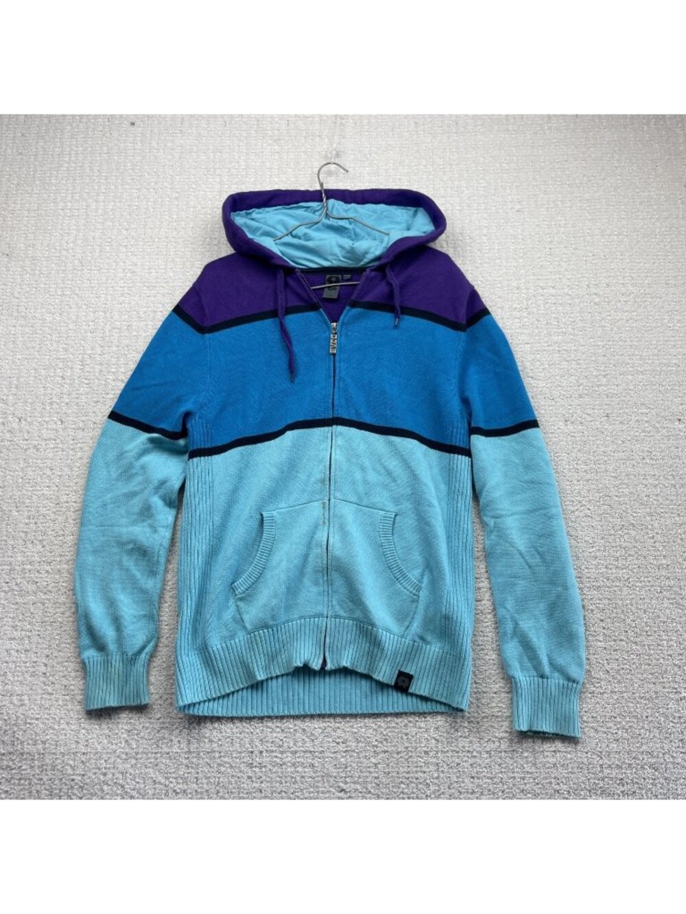 Y2K Djab Knit Full Zip Hoodie Multicolor Striped Men Sz M Skater / Surfer Grunge